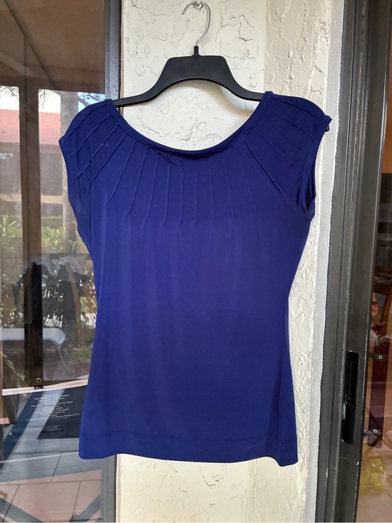 The Limited Tops - The Limited Deep Blue Pleated Yoke Cap Sleeve Top